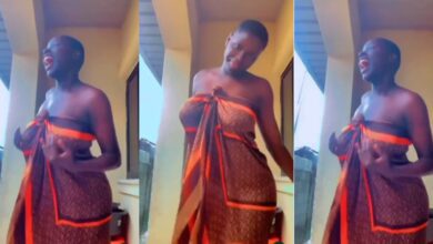 Slay queen gets mouths wide open after flaunting her b()()bs in a loose dress
