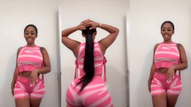 Slay Queen takes twerking to a whole new level as she performs in her room dressed in a pink crop top