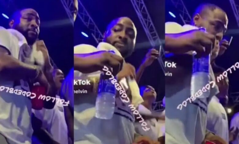 He Has Trust Issues: See How Davido Rejected An Opened Bottled Water And Protected His Drink During Mohbad’s Candlelight Procession