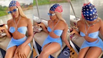Lady flaunts her perfect skin as she poses in a boat for photos (See images)