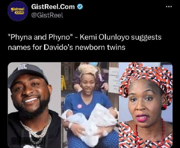 "Davido Should Name Them Phyna And Phyno" - Kеmi Olunloyo Beautiful Names For Davidos Twins