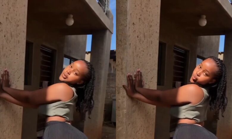 Endowed Lady In A Tight Black Trouser Catches Netizens' Attention With Her Hot Poses Flaunting Her Big Backside (Video)