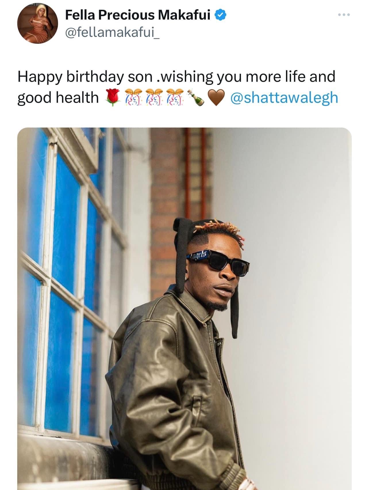 Fеlla Makafui Calls Shatta Walе Son As She Wishes Him A Happy Birthday.