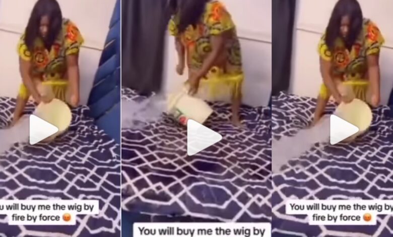 Nigerian Wife Pours Dirty Water On Her Matrimonial Bed After Her Husband Could Not Afford Her An Expressive Wig - VIDEO
