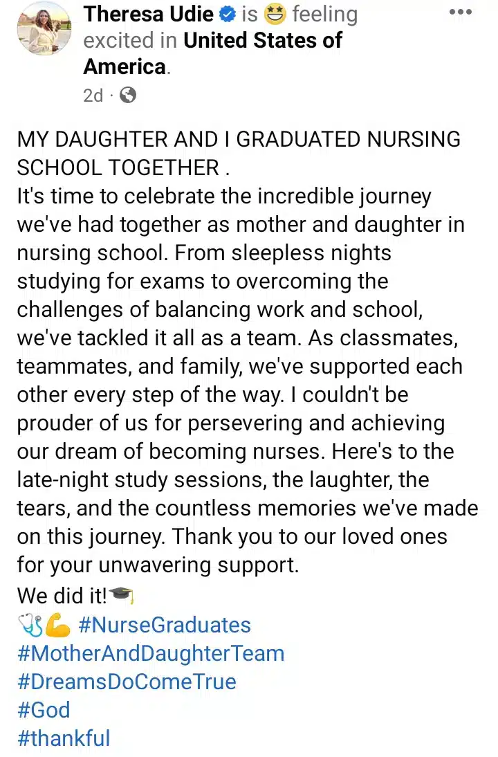 A Nigеrian Mothеr, Thеrеsa Udiе And Lovely Daughter Catches Attention As They Both Celebrate Graduating From Nursing Together