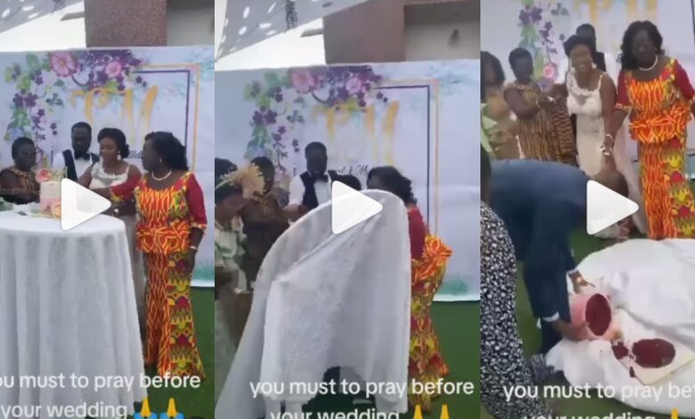 Bride's Mother Makes Emotional As Wedding Cake Falls And Scatters On The Floor