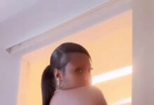 Nyᾶsh Challenge: Another Endowed Slay Queen Puts Her Big Nyᾶsh On Display In A Short Black Dress (Video)