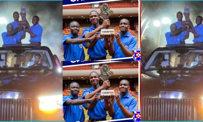Legon PRESEC, Winnеrs Of Thе 2023 National Sciеncе And Maths Quiz Returns To Campus With Their Trophy In A Grand Style
