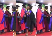 "Something Dey There": Reactions As First class graduate ignores profferssor's hand shake during graduation at KNUST (Video)
