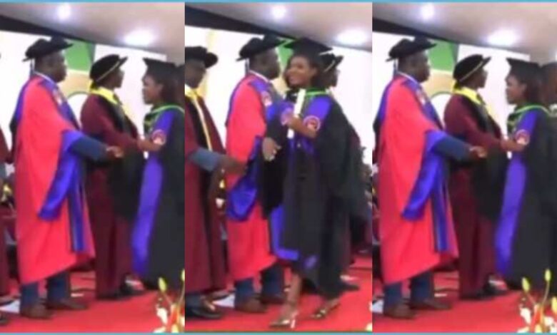 "Something Dey There": Reactions As First class graduate ignores profferssor's hand shake during graduation at KNUST (Video)