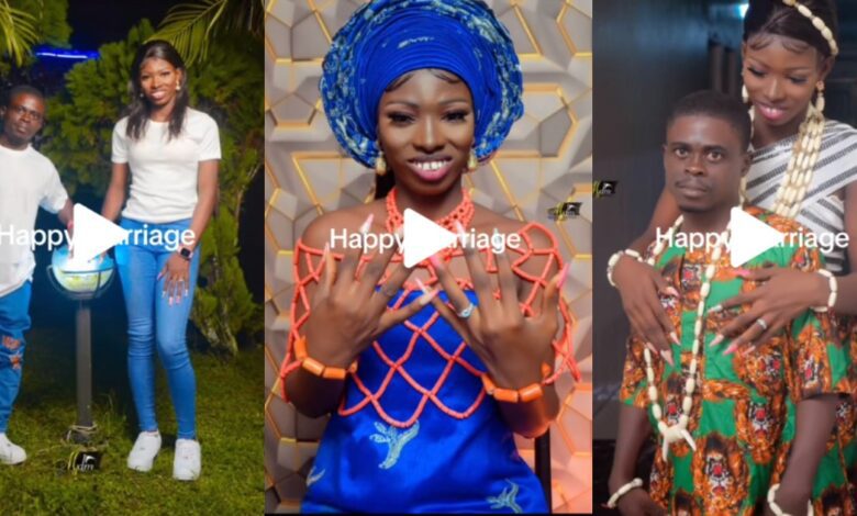 Social Media Users React To A Video Of A Young Man, Nana Friday Getting Married A Lady Who’s Visibly Stronger Than Him
