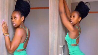Slim lady in green dress causes stir as she dances in a trending video (watch)