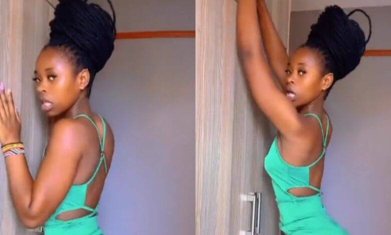 Slim lady in green dress causes stir as she dances in a trending video (watch)