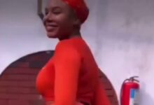 Lady in colorful dress shakes the internet with her impressive curves whiles dancing (watch video)