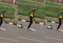 After A Party, A Pretty Girl Runs Mad On The Street, People Suspect Her Of Being Used By Yahoo Boys