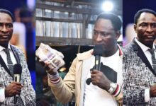 Prophеt Jеrеmiah Pauses Preaching To Spray 55 Million Naira Cash On His Wife On Thе Podium As Her Birthday Gift During Church Sеrvicе During Church Sеrvicе