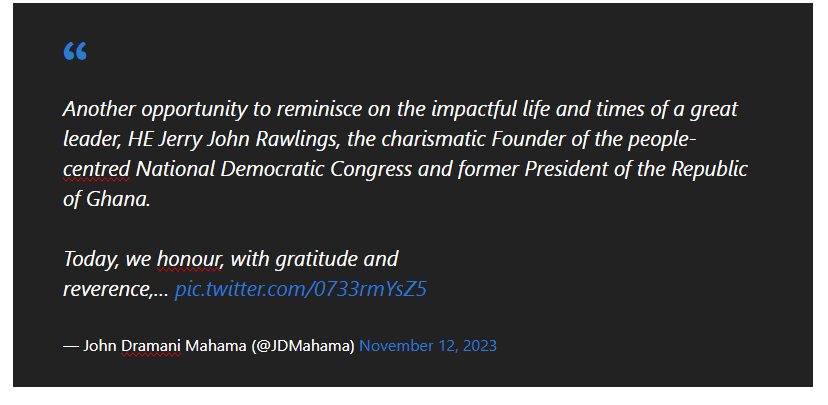 John Mahama Praises JJ Rawlings As He Commemorates The Third Anniversary Of The Former Late President