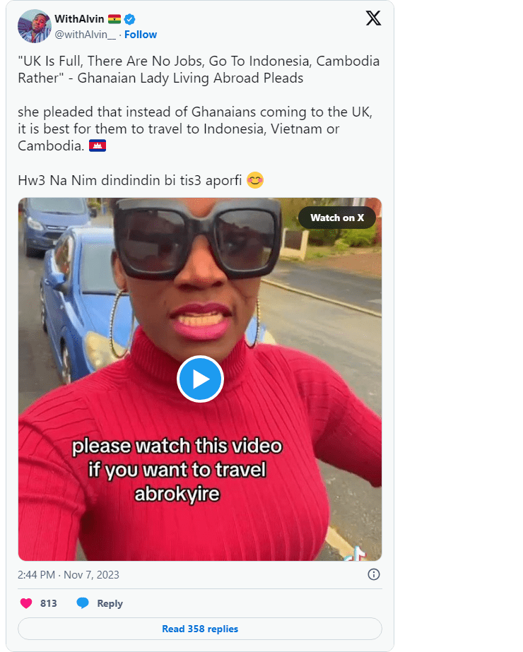 "Your Hard Face Like Stone" - Social Media Users Drags A UK Woman After Advising Ghanaians To Stay Away From UK and Travel To Cambodia, Vietnam And Other Countries