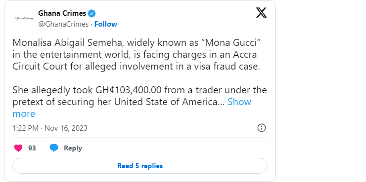 Mona Gucci Dragged To Court Over Alleged GH¢103K US Visa Fraud
