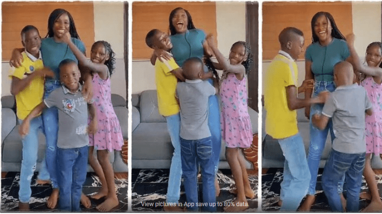 A Video Of A Nigerian Mother Being Hyped By Her Children, Who Said She Still Looked Young After Three Childbirths Has Caused Stir On Social Media