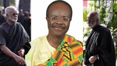 See viral Photos of Paa Kwesi Nduom looking very old with gray hair all over his face at the funeral of Ex President Kuffour's wife